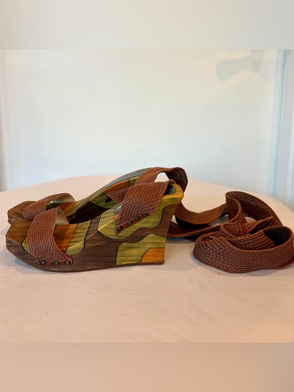 Paloma Barceló Jigsaw Wooden Wedge, Rope&Leather laces, rivets, 36, EUC - Picture 6 of 12